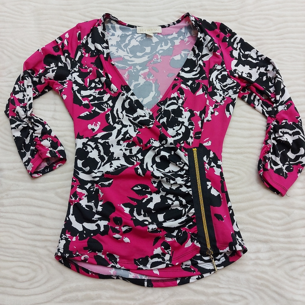 Nicki Minaj Pink Floural Wrap Blouse 3/4 Sleeve